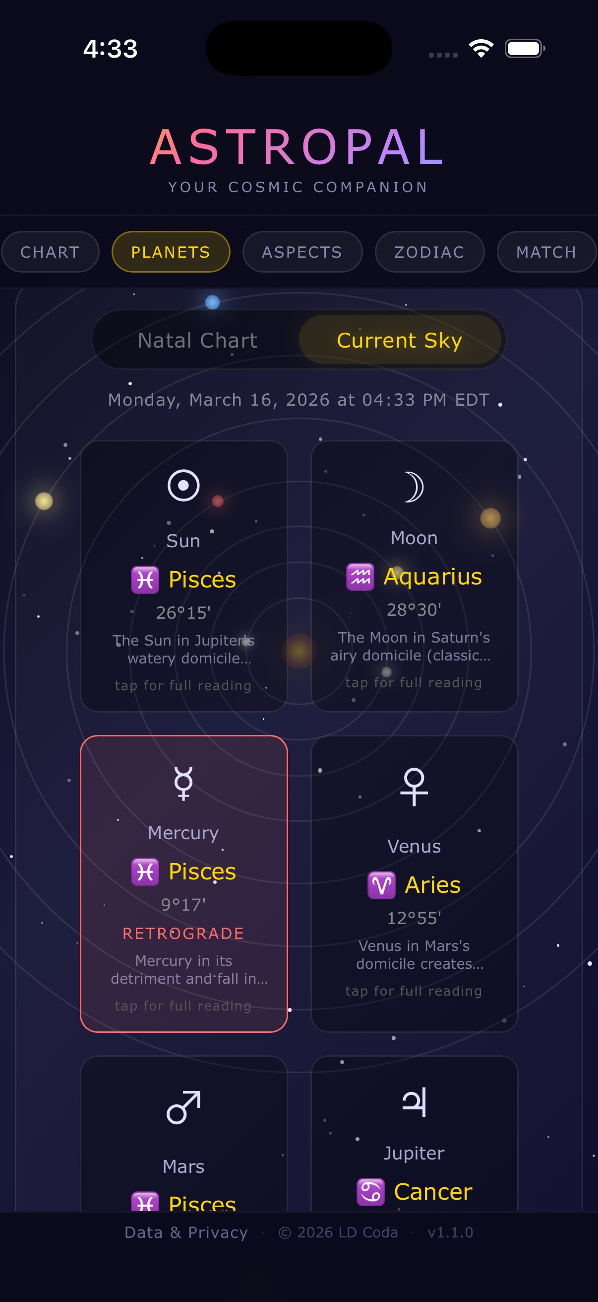 Planet Positions - AstroPal