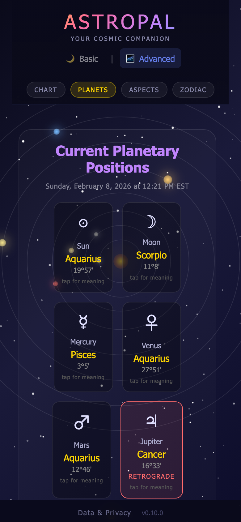 Planet Positions - AstroPal